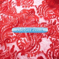 Ткань Сетка с пайетками корона (красный)